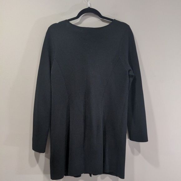 Eileen Fisher Petite Silk Knit Long Sweater Jacket Size PM Black Leather Trim - Picture 11 of 14